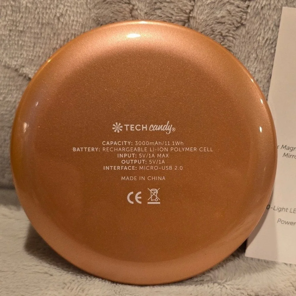 Tech Candy Glow Up Lumi Compact Power Bank Rose Gold 3000mAh LED Mirror
